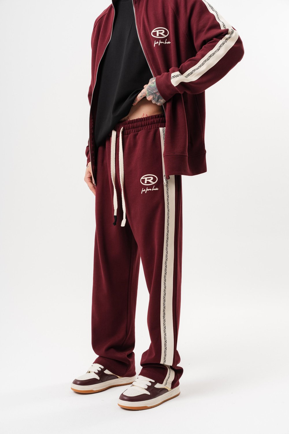 Erkek FFB Şerit Detaylı Doubleface Baggy Eşofman Altı Bordo