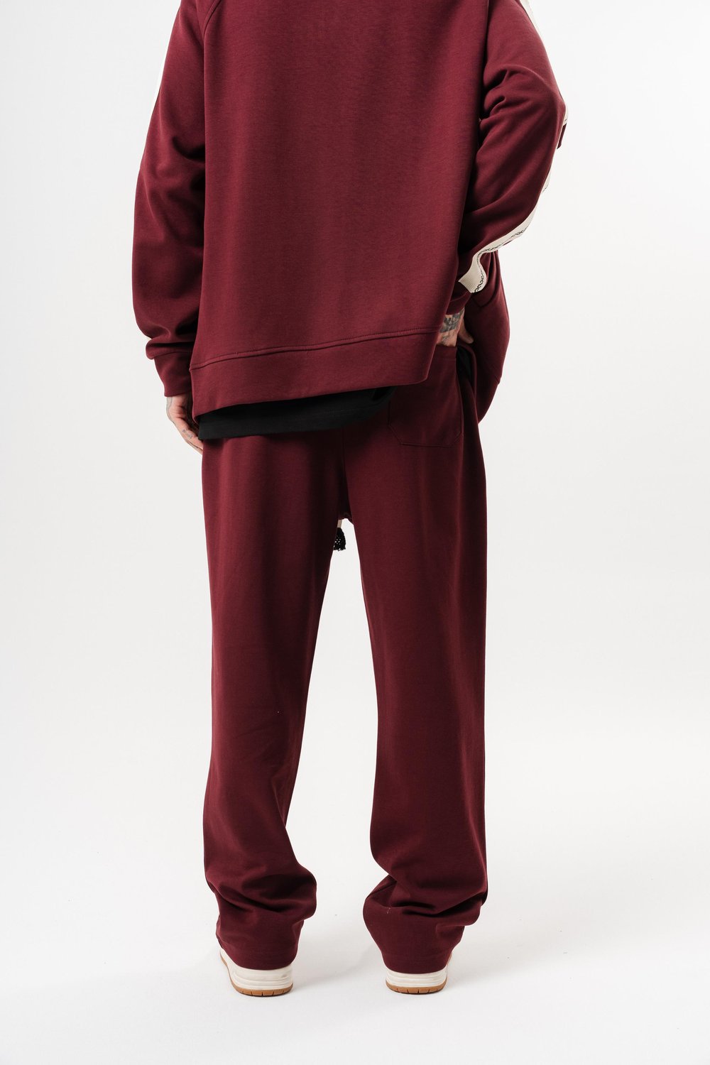 Erkek FFB Şerit Detaylı Doubleface Baggy Eşofman Altı Bordo