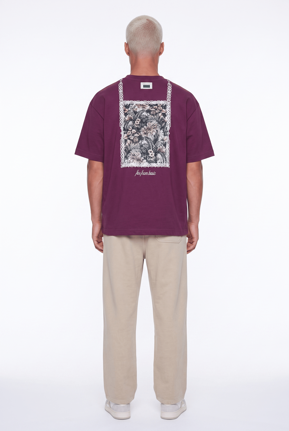 Erkek FFB Vintage Nakışlı Oversize T-Shirt Vişne