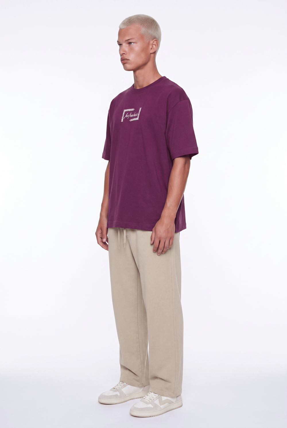 Erkek FFB Vintage Nakışlı Oversize T-Shirt Vişne