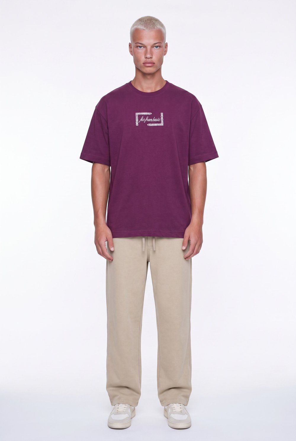 Erkek FFB Vintage Nakışlı Oversize T-Shirt Vişne