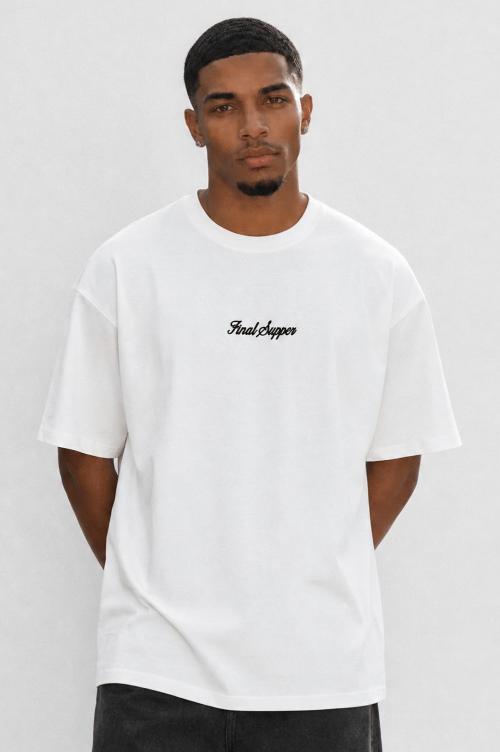 Erkek Final Supper Nakışlı Oversize T-Shirt Ekru