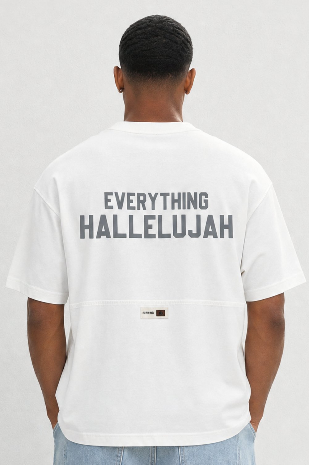 Erkek Hallelujah Baskılı Oversize T-Shirt Ekru