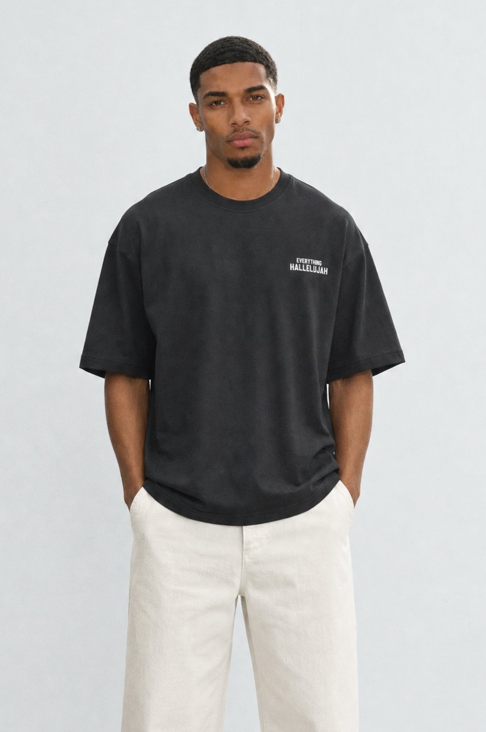 Erkek Hallelujah Baskılı Oversize T-Shirt Siyah