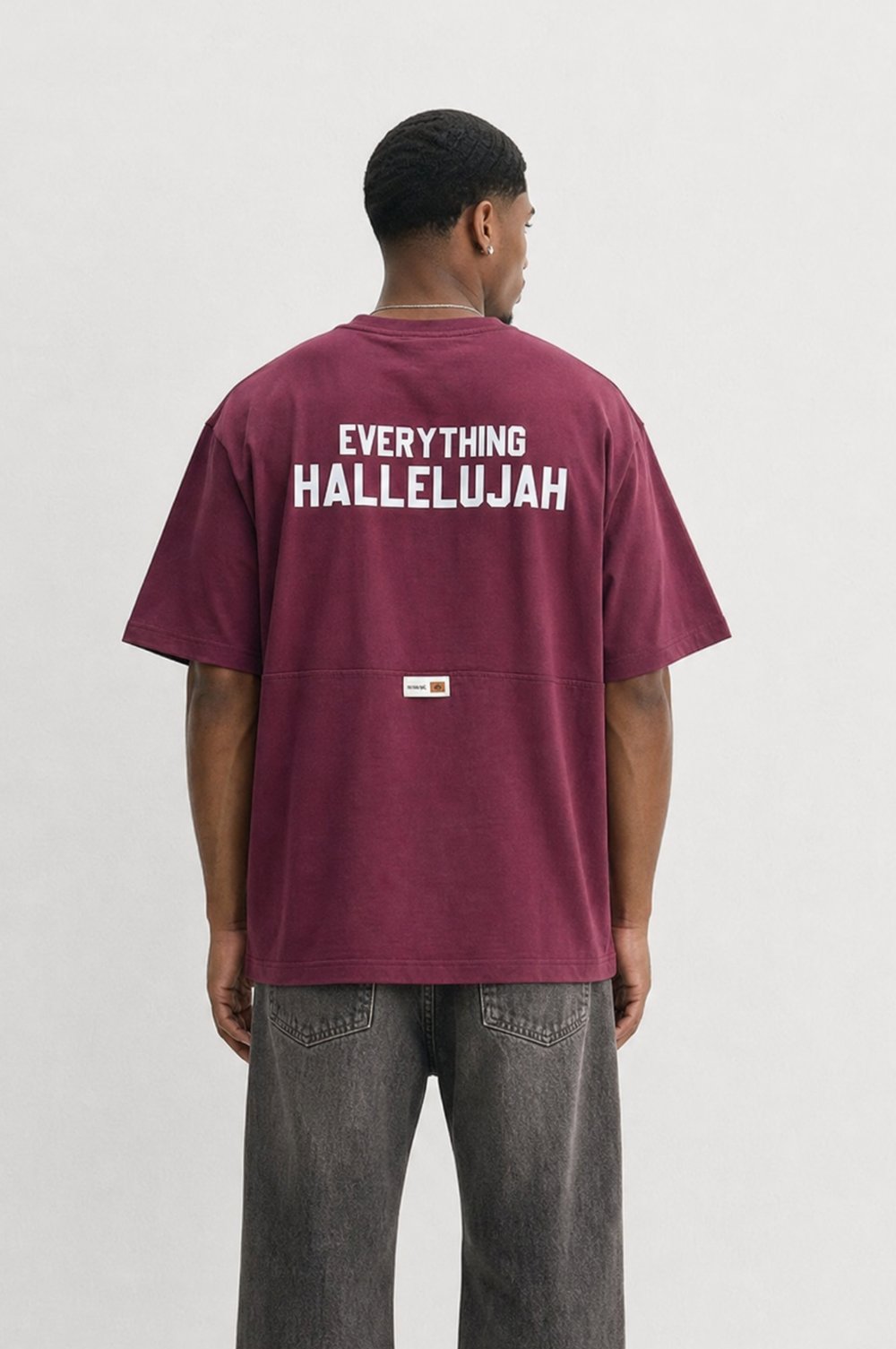 Erkek Hallelujah Baskılı Oversize T-Shirt Bordo
