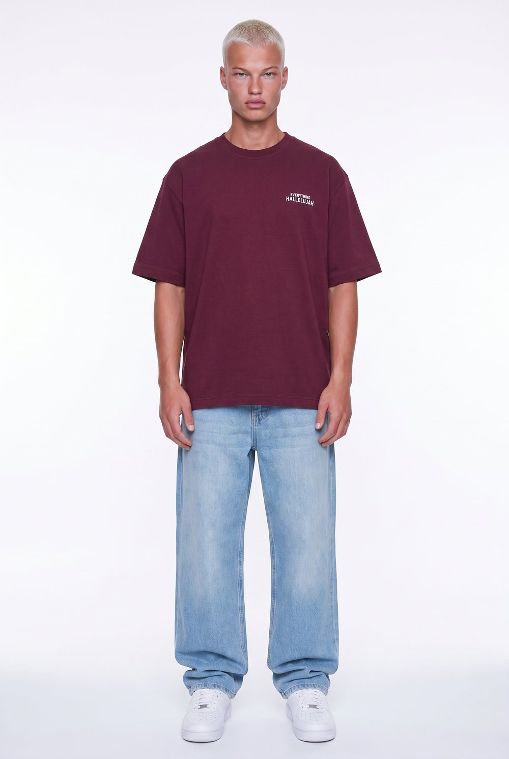 Erkek Hallelujah Baskılı Oversize T-Shirt Bordo