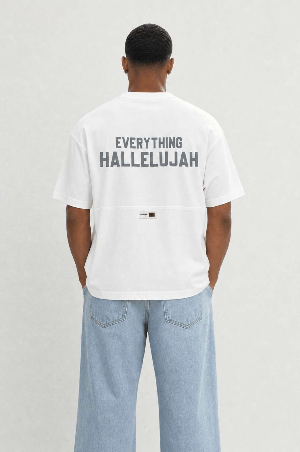 Erkek Hallelujah Baskılı Oversize T-Shirt Ekru