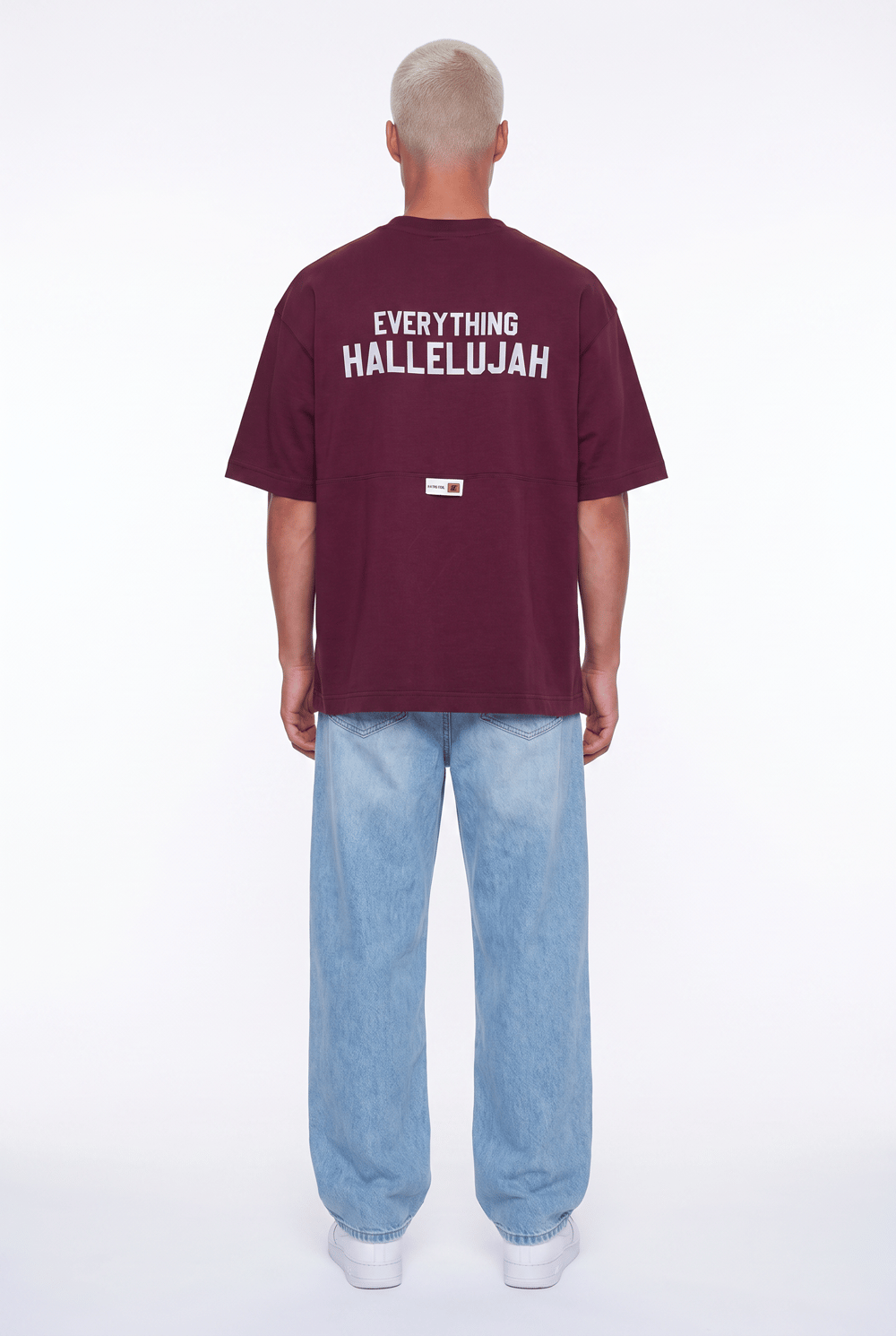 Erkek Hallelujah Baskılı Oversize T-Shirt Bordo