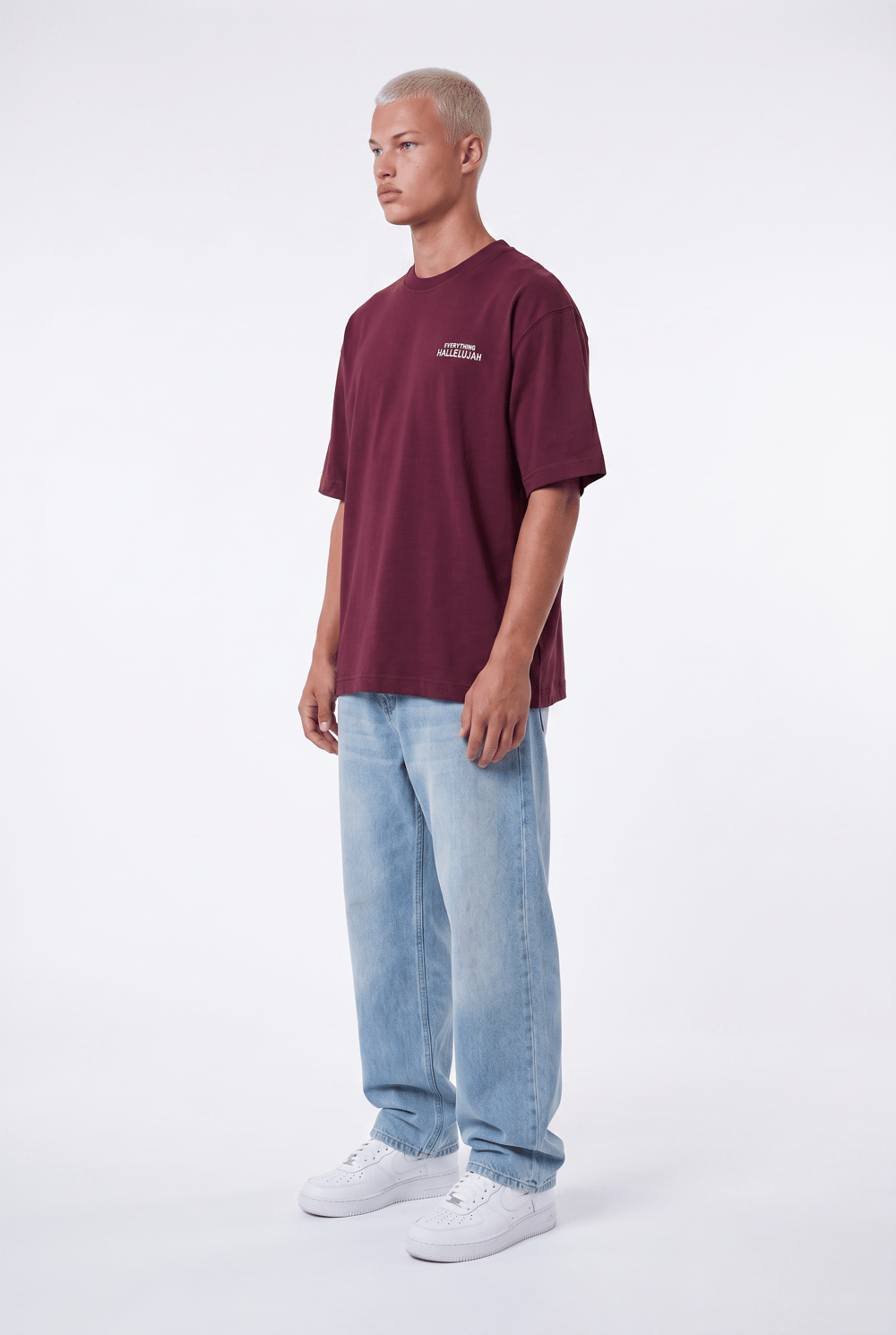 Erkek Hallelujah Baskılı Oversize T-Shirt Bordo