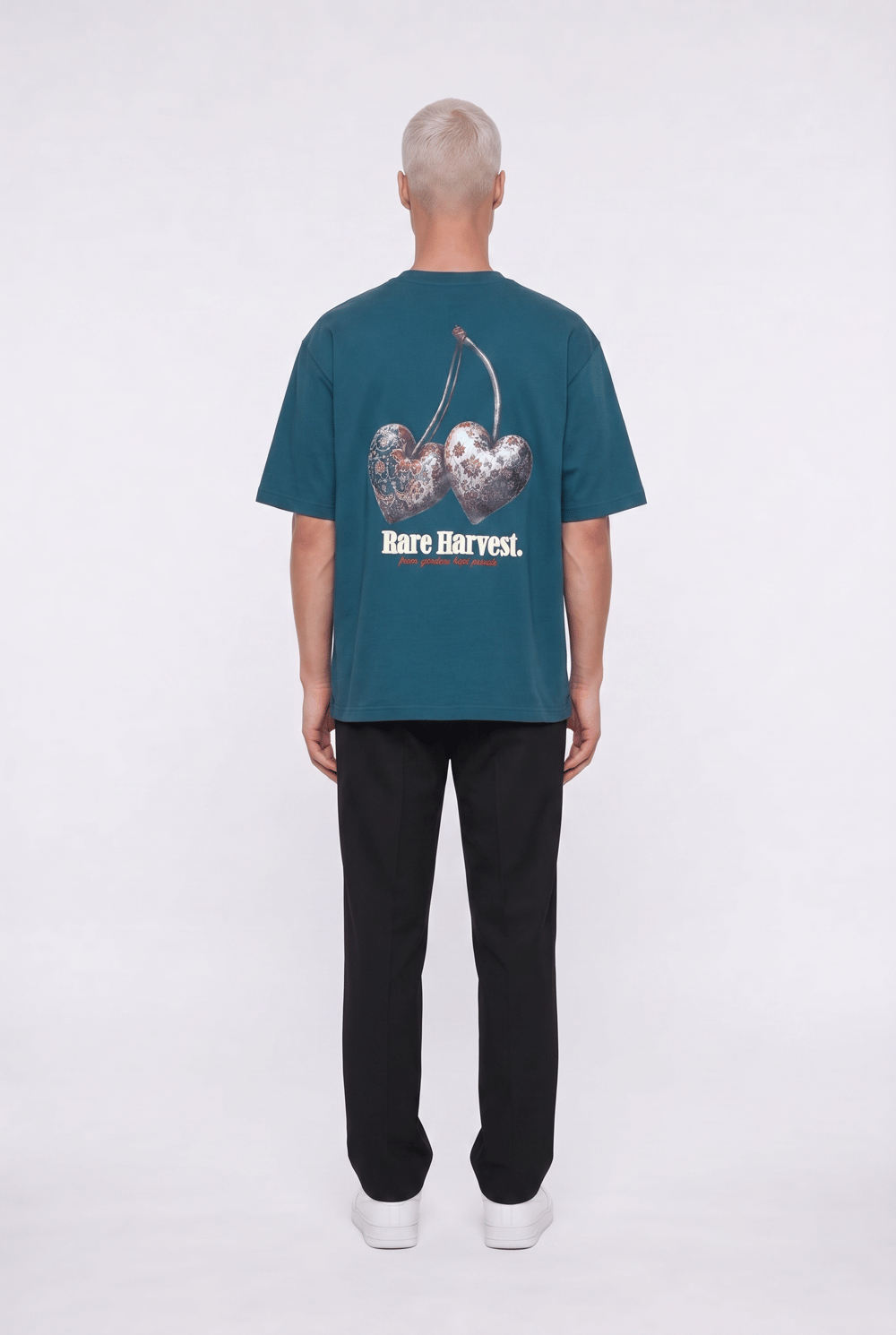 Erkek Harvest Baskılı Oversize T-Shirt Zümrüt