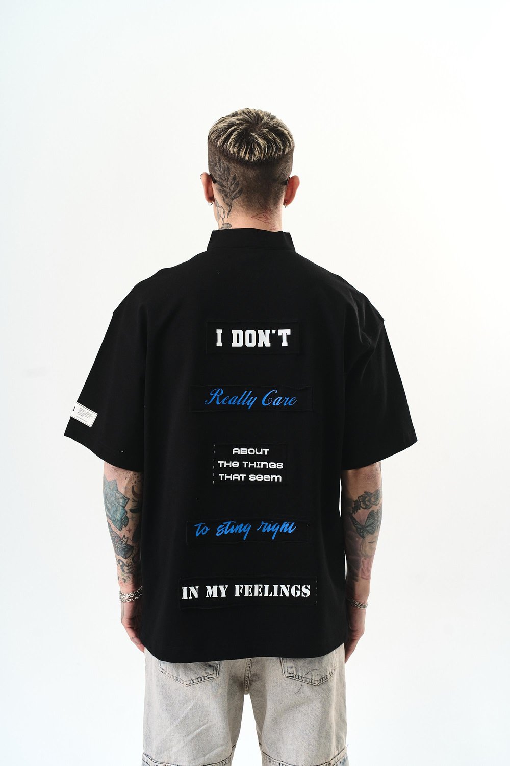 Erkek I Dont Nakışlı Oversize T-Shirt Siyah