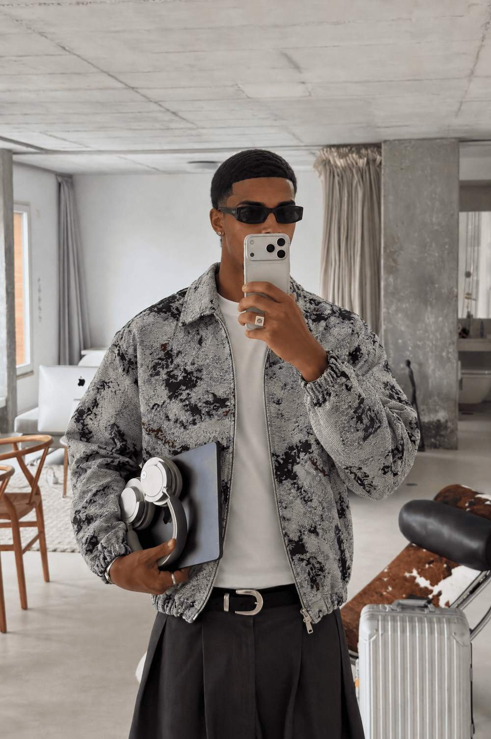 Erkek Jakarlı Oversize Bomber Ceket Gri