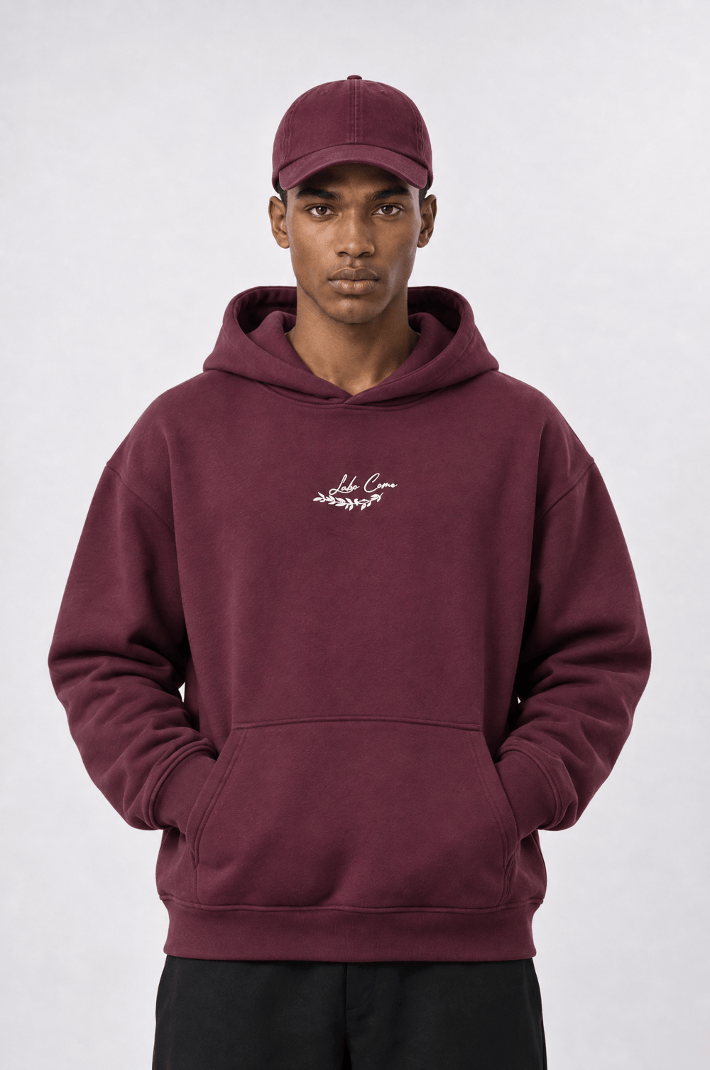 Erkek Lake Como Patch Detaylı Oversize Hoodie Bordo