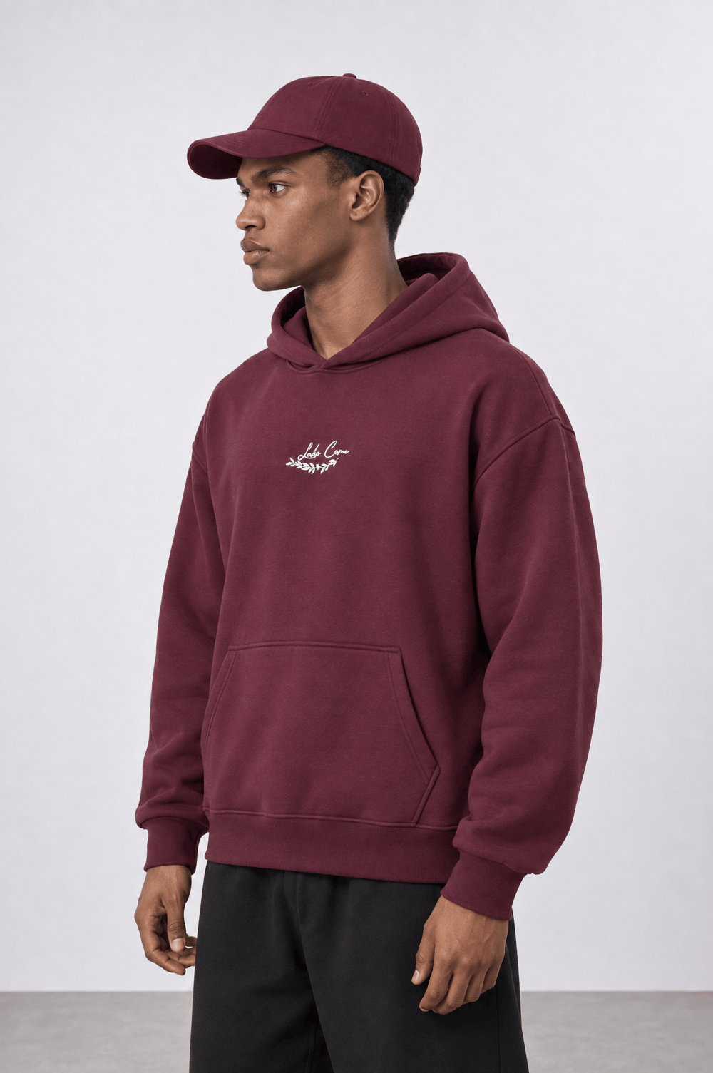 Erkek Lake Como Patch Detaylı Oversize Hoodie Bordo