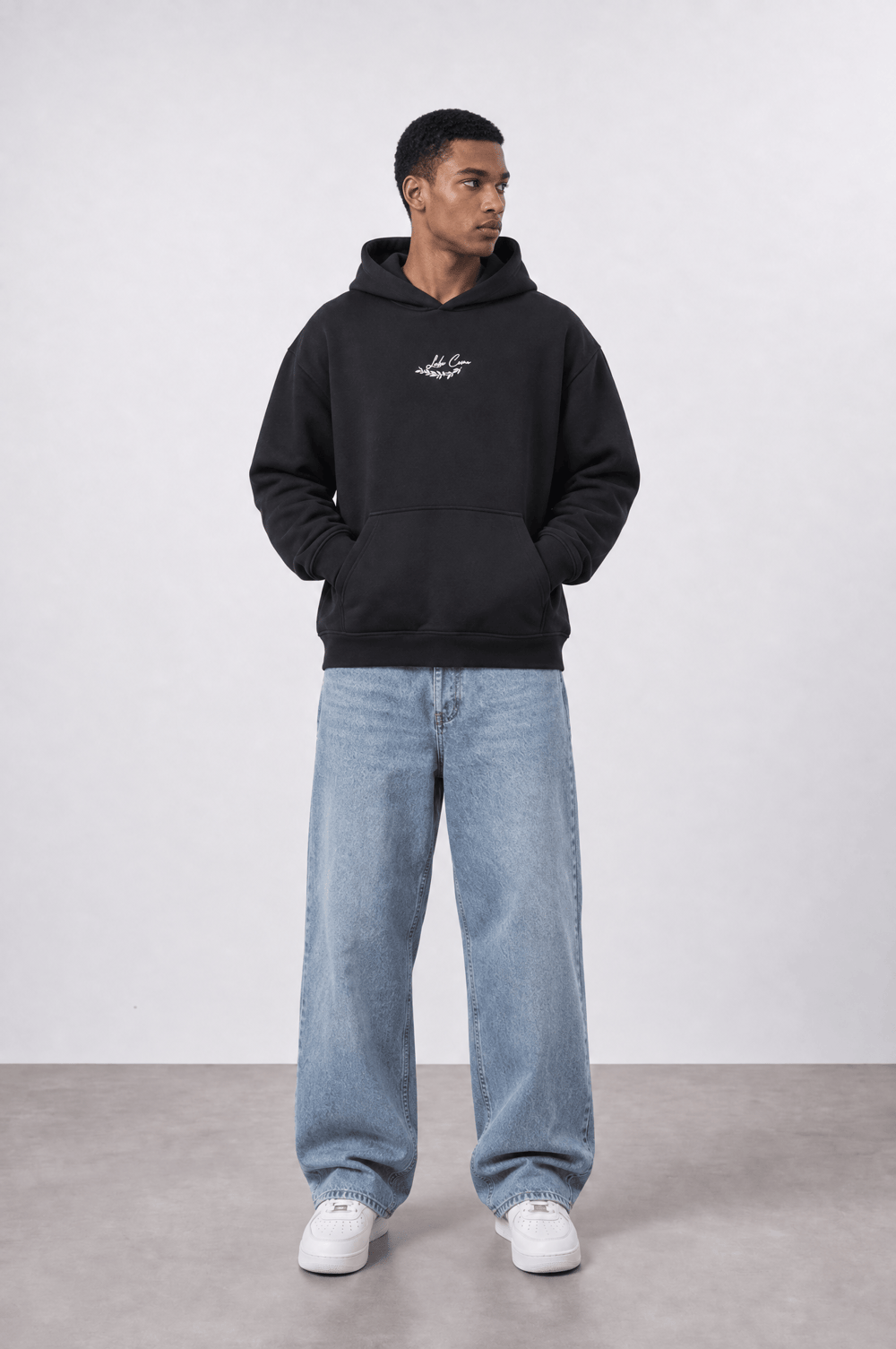 Erkek Lake Como Patch Detaylı Oversize Hoodie Siyah