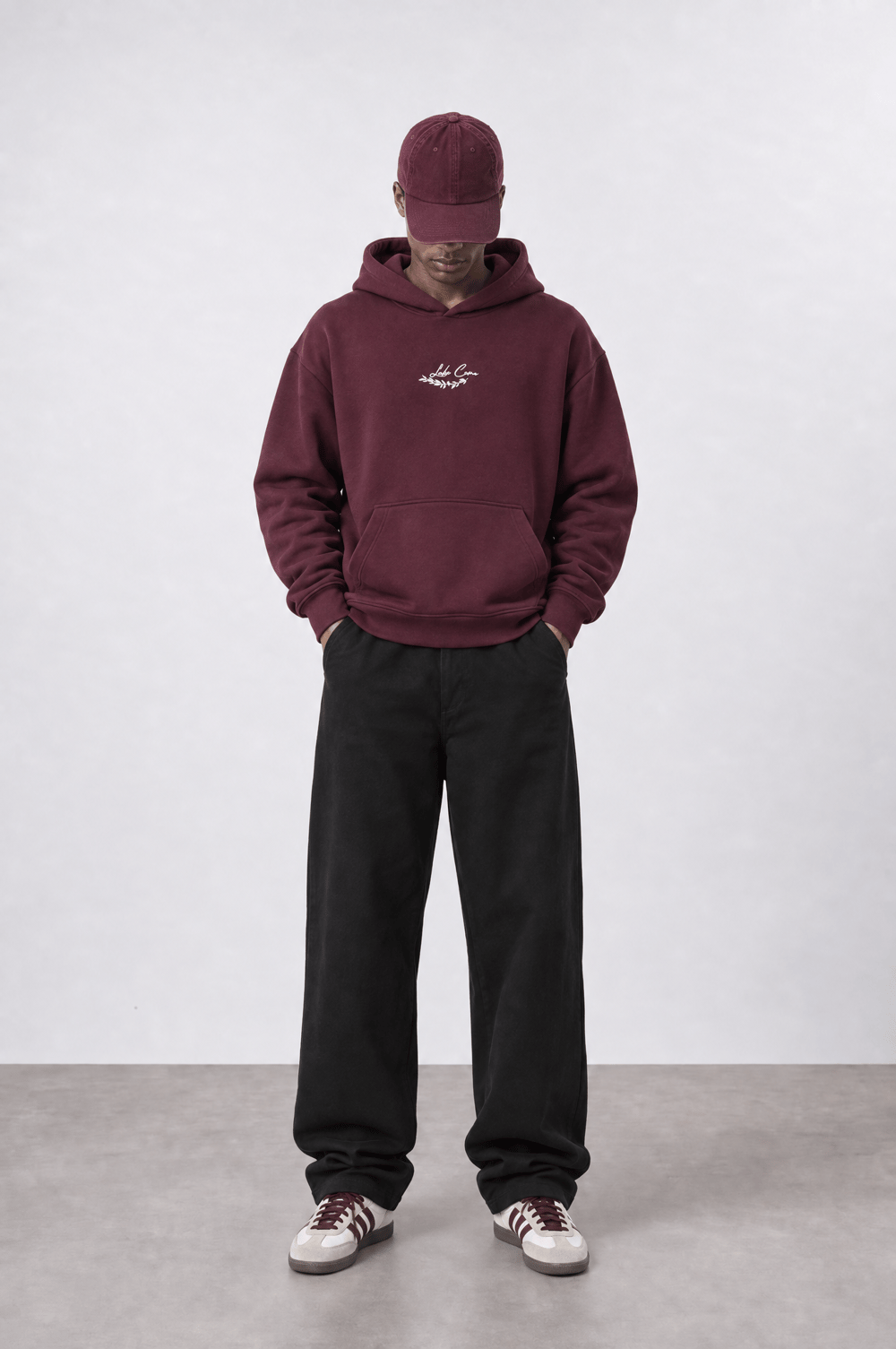 Erkek Lake Como Patch Detaylı Oversize Hoodie Bordo