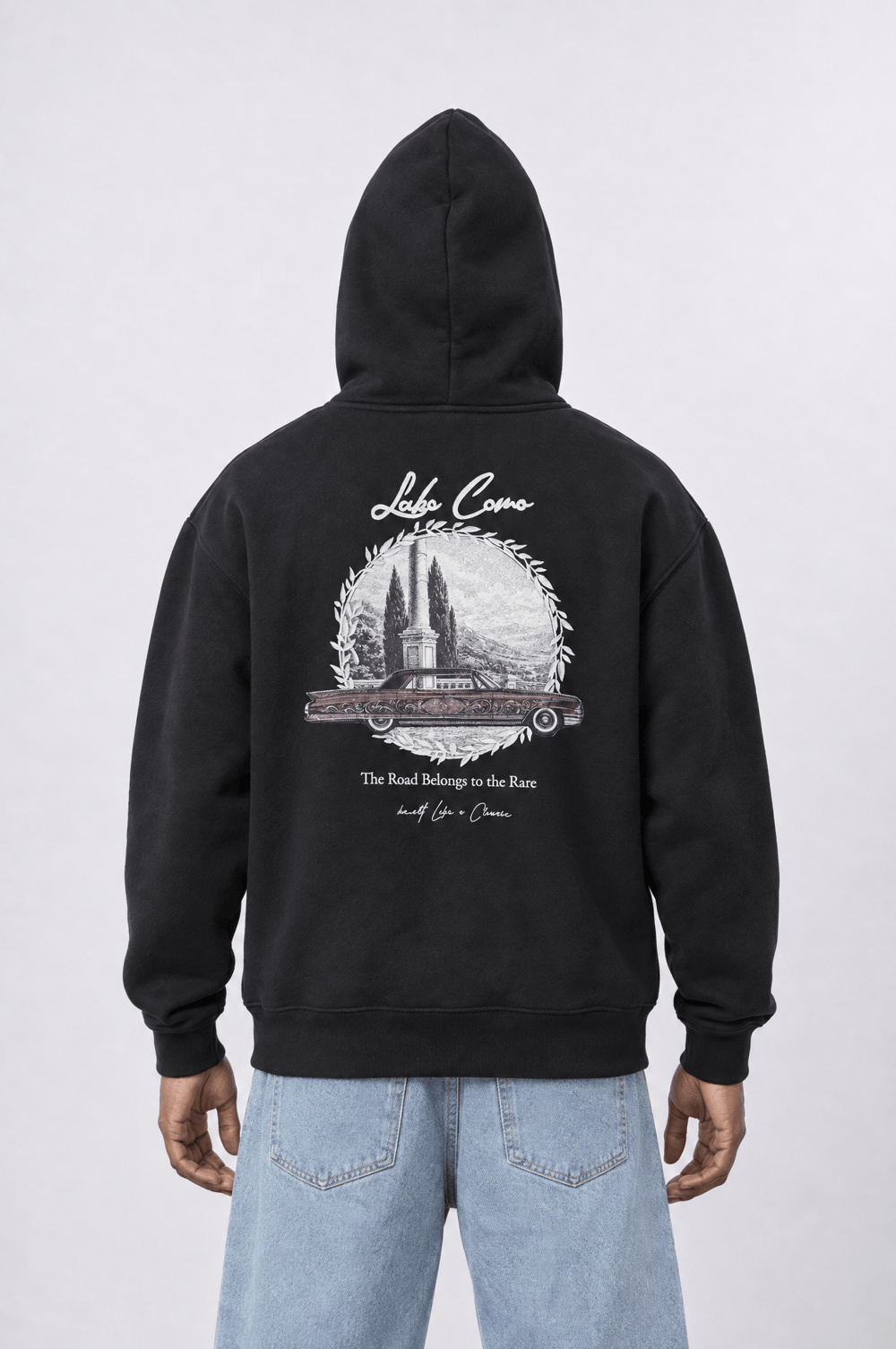 Erkek Lake Como Patch Detaylı Oversize Hoodie Siyah