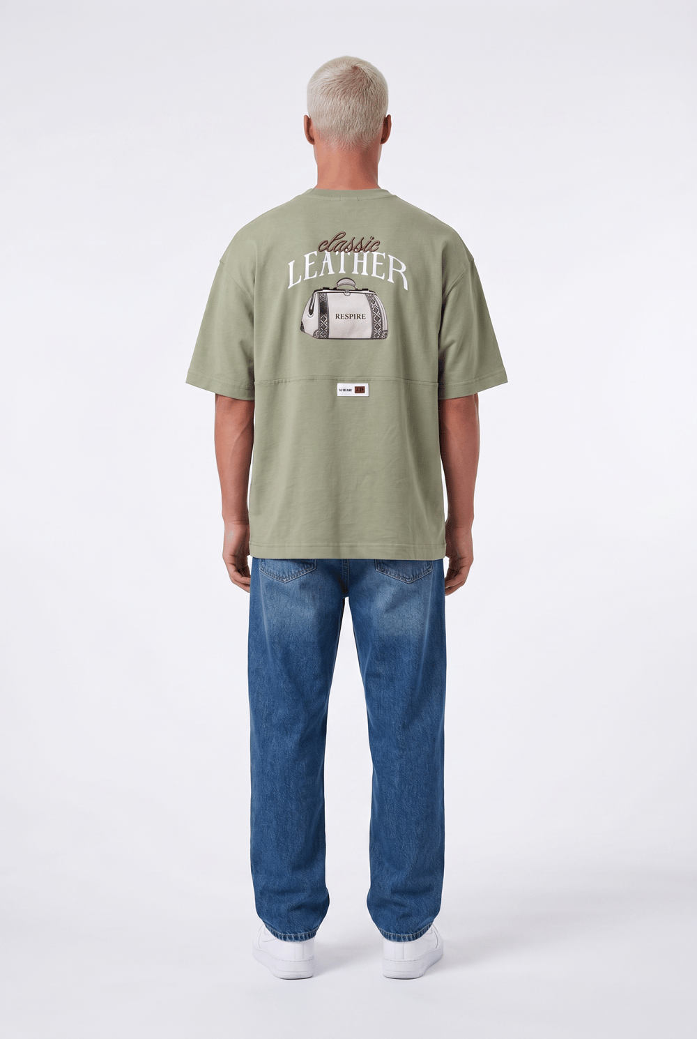 Erkek Leather Baskılı Oversize T-Shirt Haki