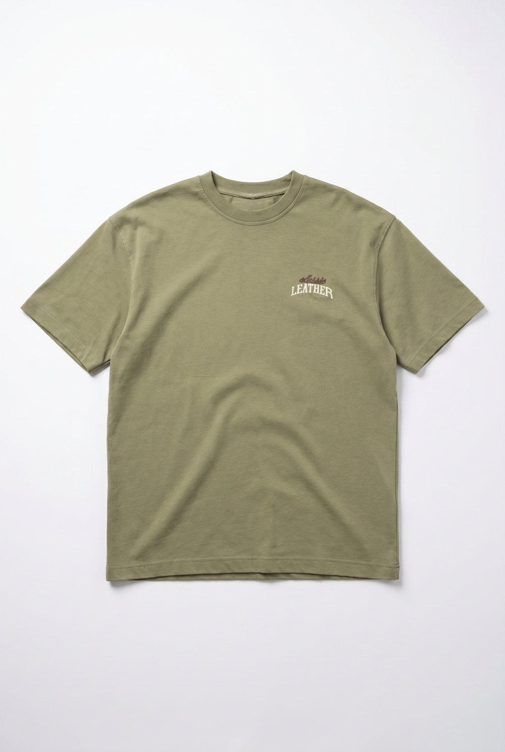 Erkek Leather Baskılı Oversize T-Shirt Haki