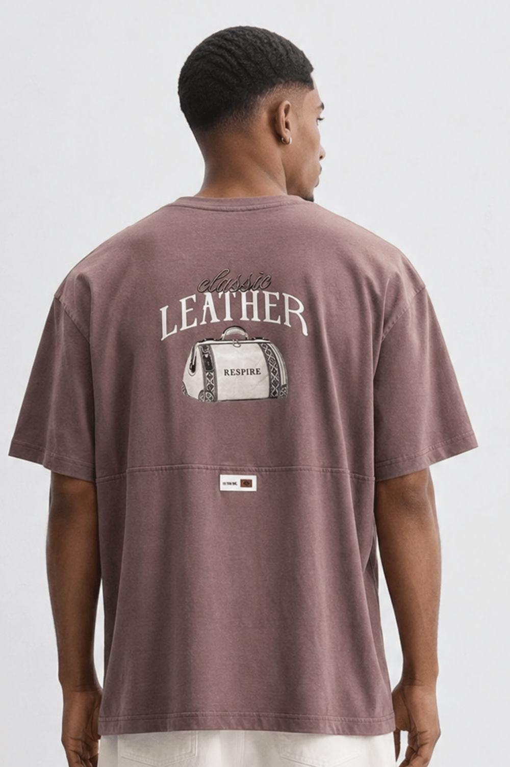 Erkek Leather Baskılı Oversize T-Shirt Kahve