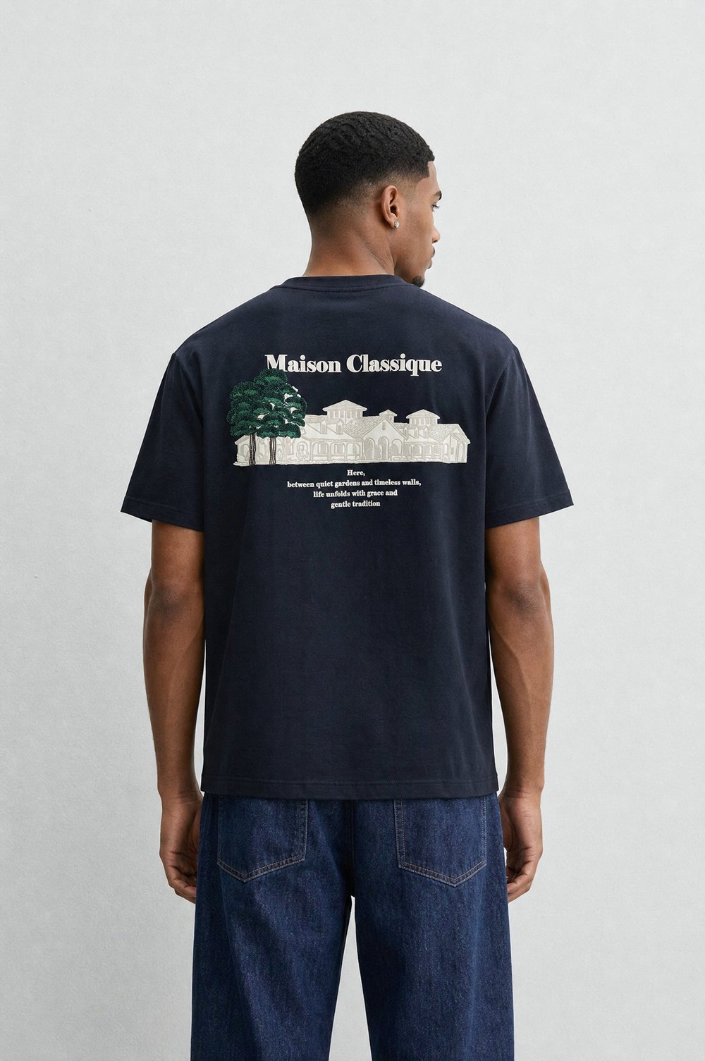 Erkek Maison Baskılı Oversize T-Shirt Siyah