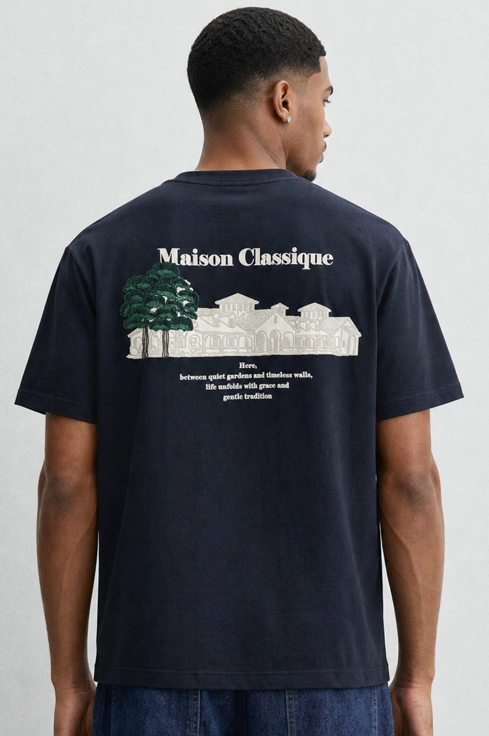 Erkek Maison Baskılı Oversize T-Shirt Siyah
