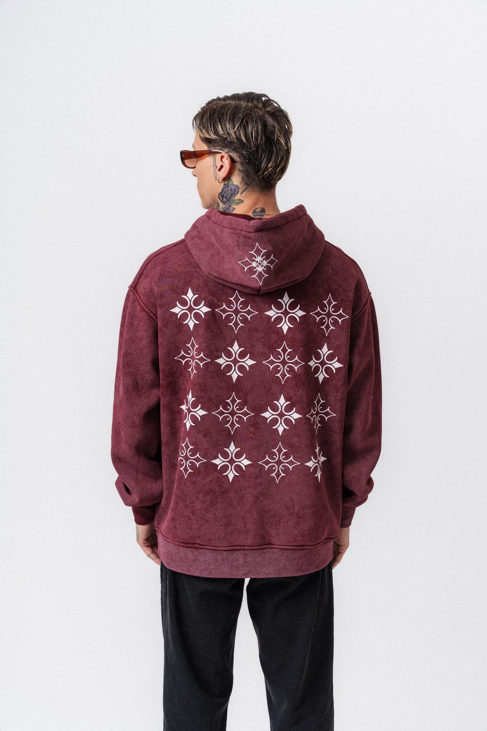 Erkek Muse Baskılı Yıkamalı Kapüşonlu Oversize Hoodie Bordo