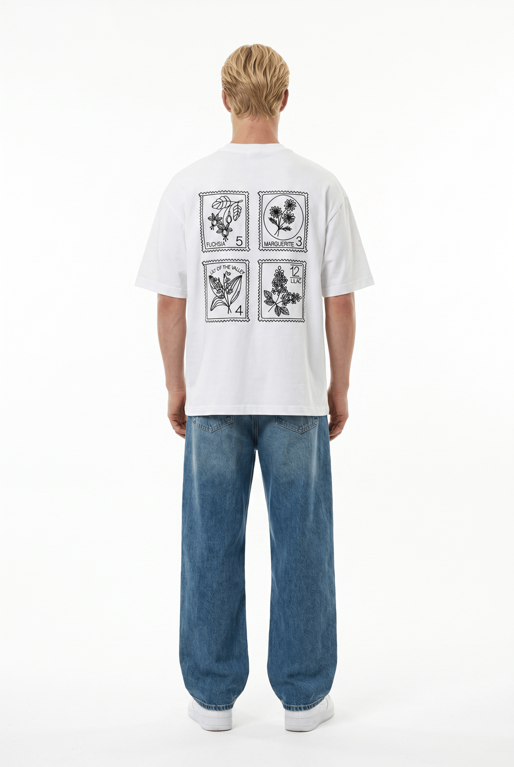 Erkek Nakışlı Oversize T-Shirt Ekru