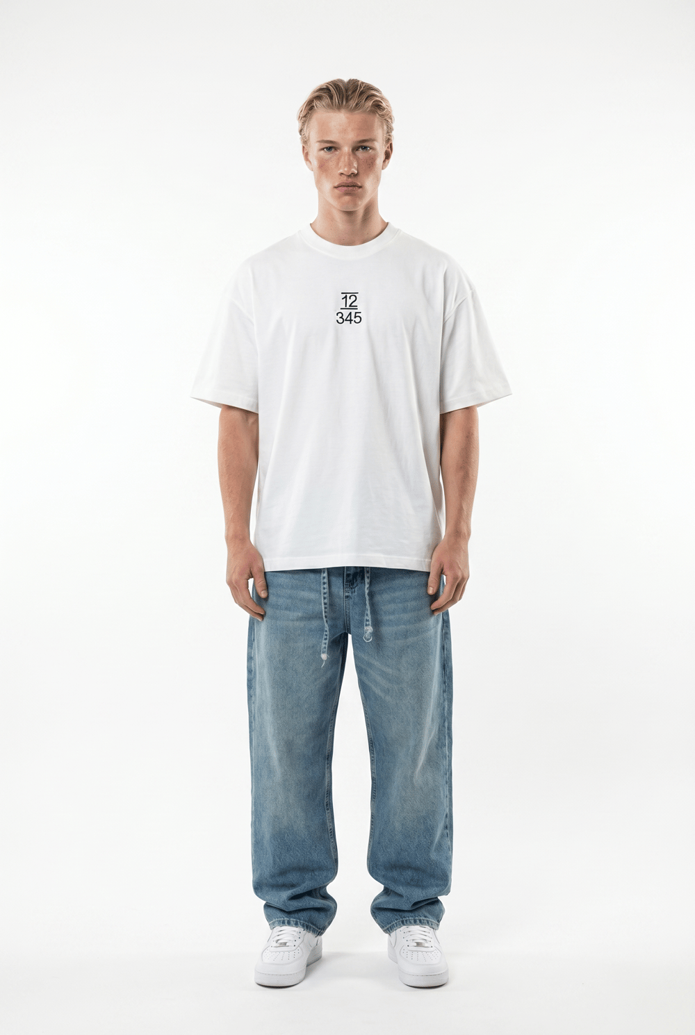 Erkek Nakışlı Oversize T-Shirt Ekru