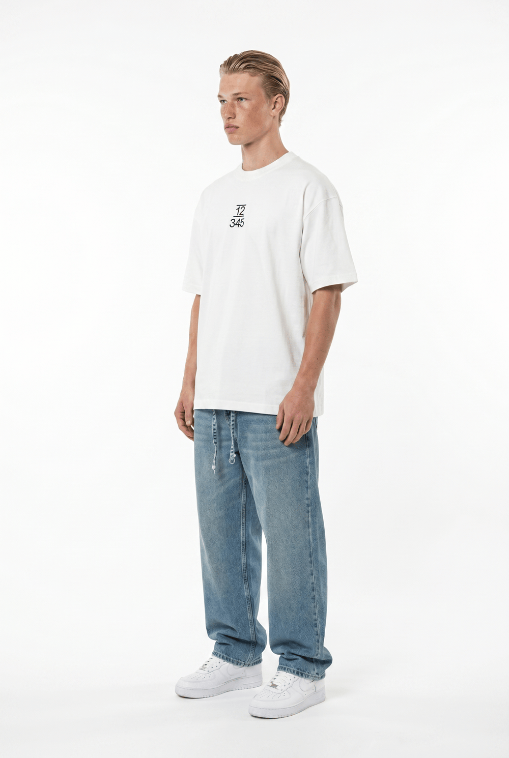 Erkek Nakışlı Oversize T-Shirt Ekru