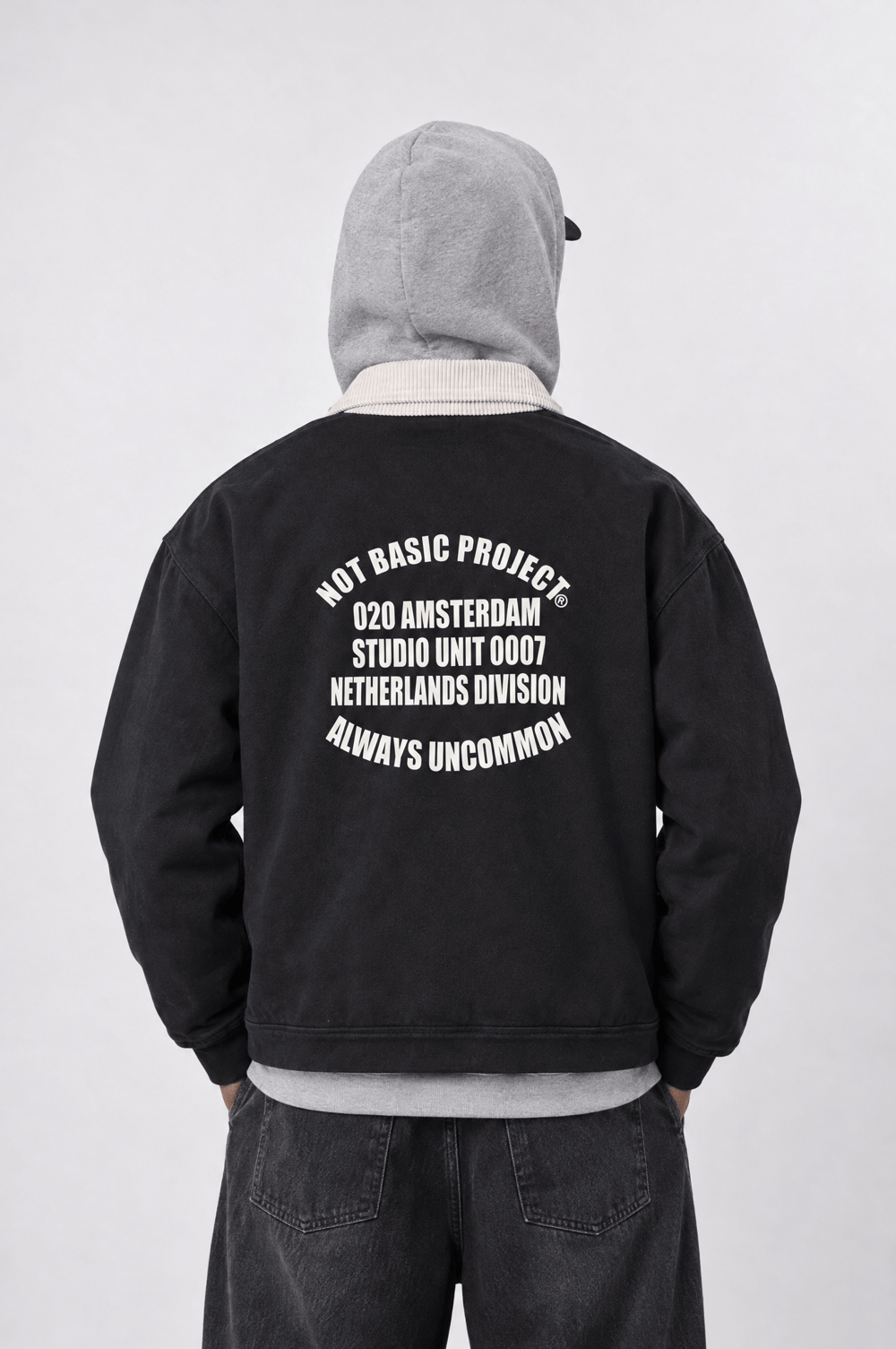 Erkek Not Basic Project Baskılı Oversize Ceket Siyah