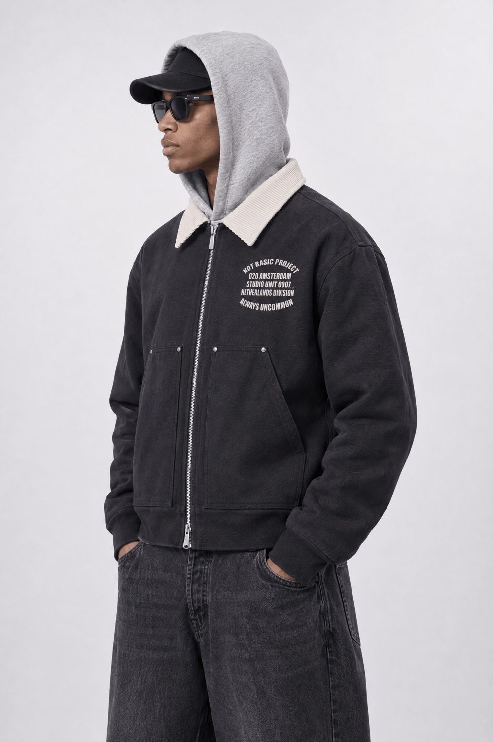 Erkek Not Basic Project Baskılı Oversize Ceket Siyah