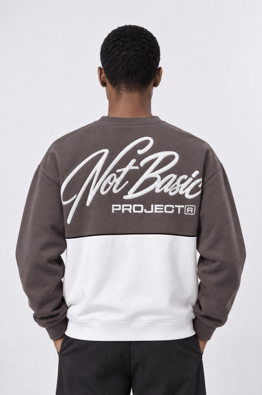 Erkek Not Basic Project Nakışlı Oversize Sweatshirt Kahve