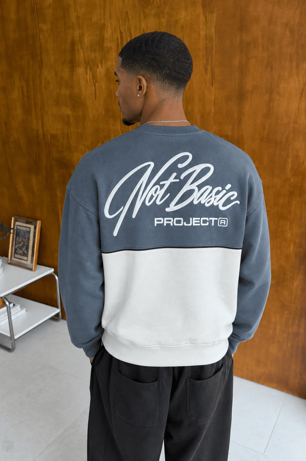 Erkek Not Basic Project Nakışlı Oversize Sweatshirt Füme