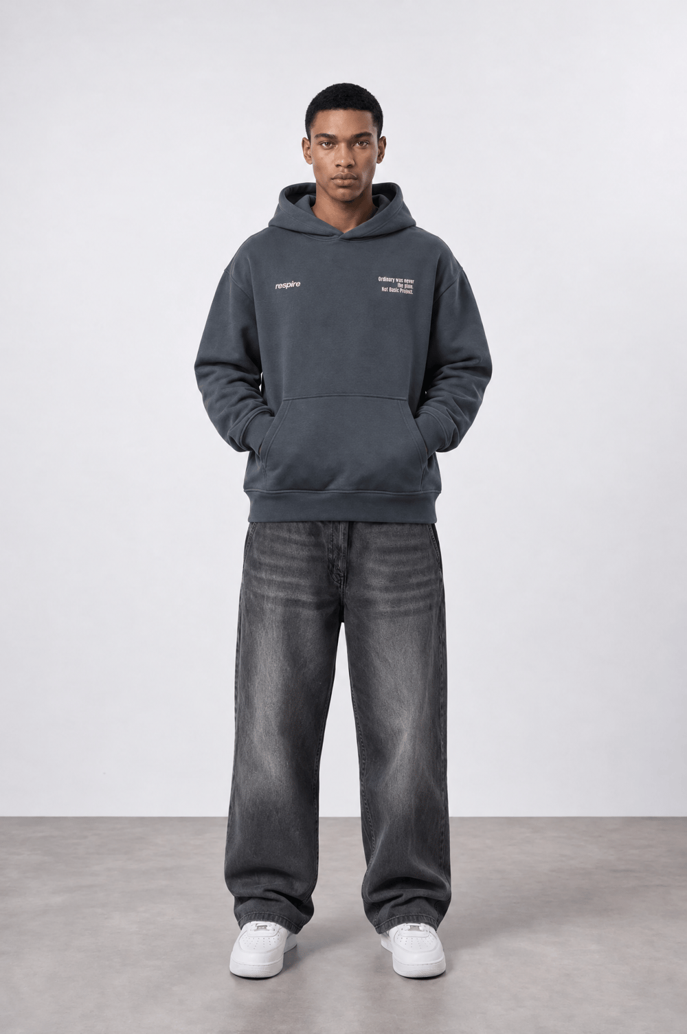 Erkek notbasic Baskılı Oversize Hoodie Füme