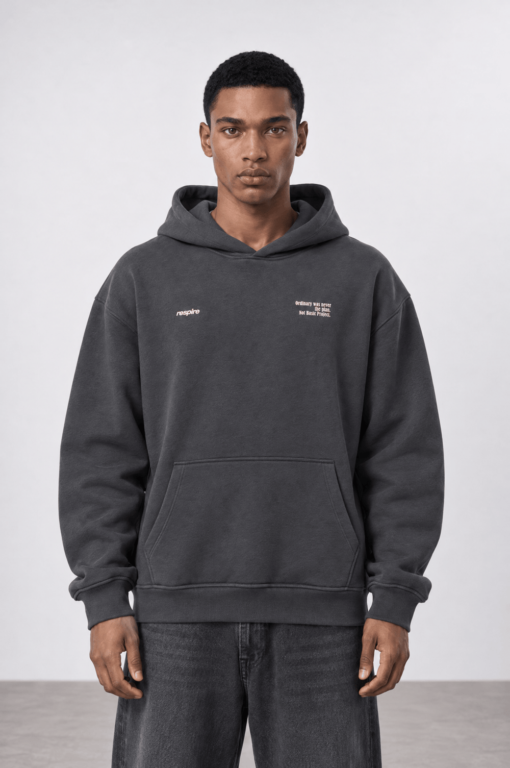 Erkek notbasic Baskılı Oversize Hoodie Füme