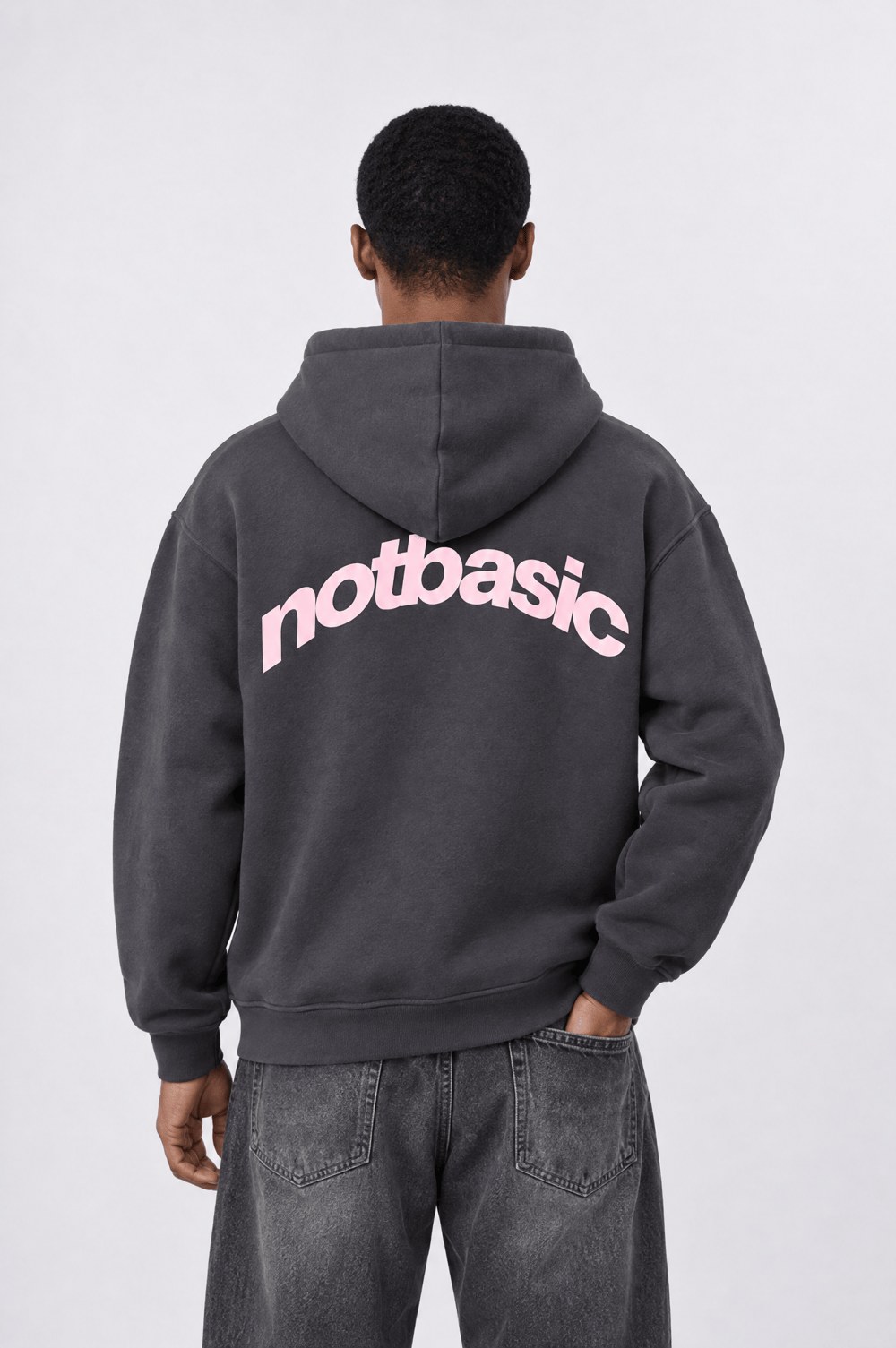Erkek notbasic Baskılı Oversize Hoodie Füme
