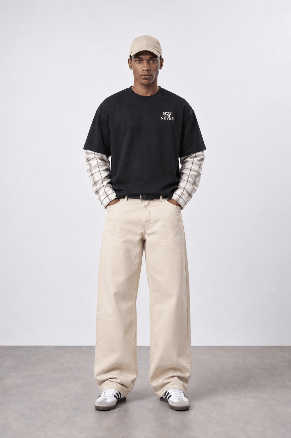 Erkek Now Or Never Nakışlı Double Sleeve Oversize Sweatshirt Siyah
