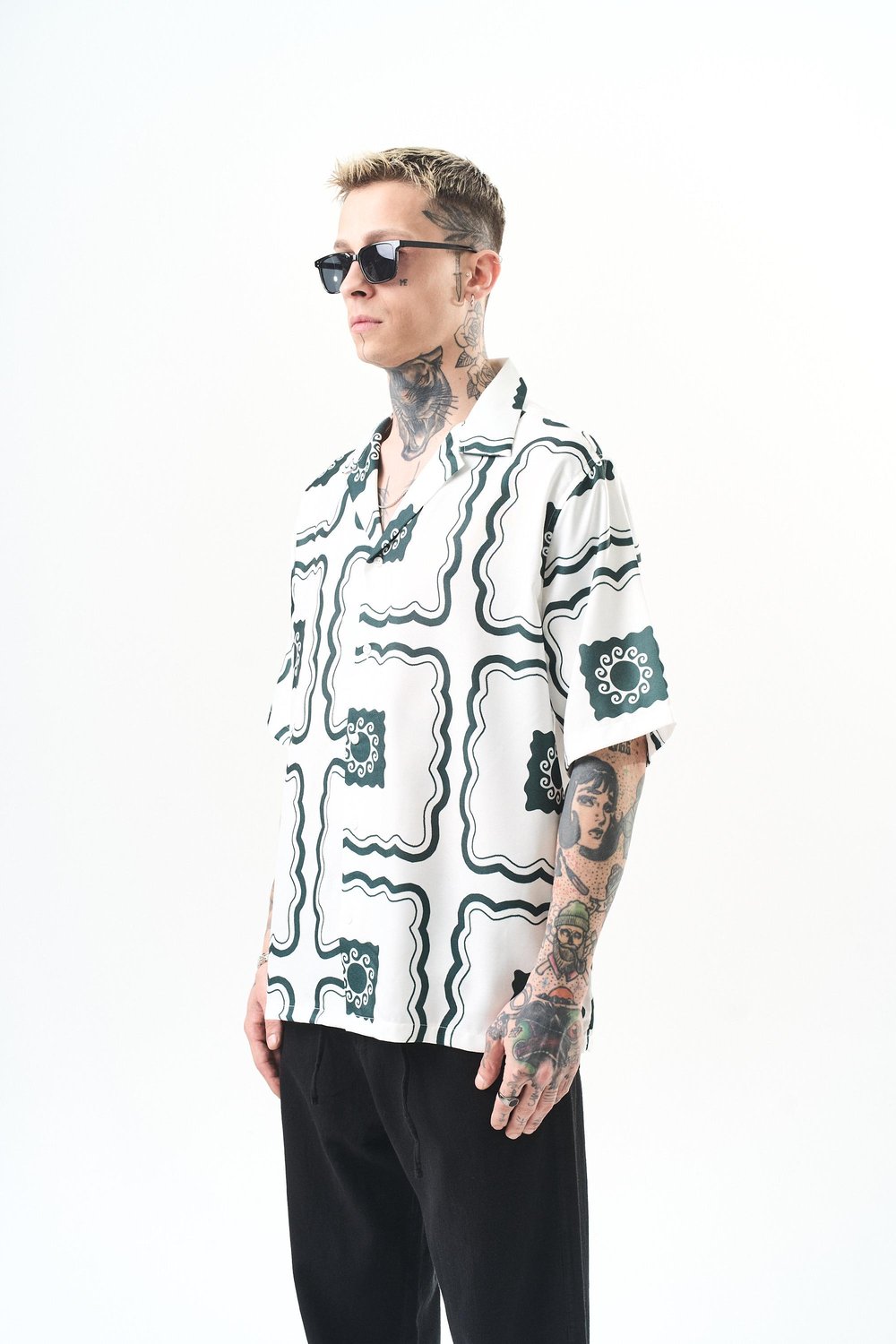 Erkek Paisley Pattern Baskılı Oversize Gömlek Beyaz