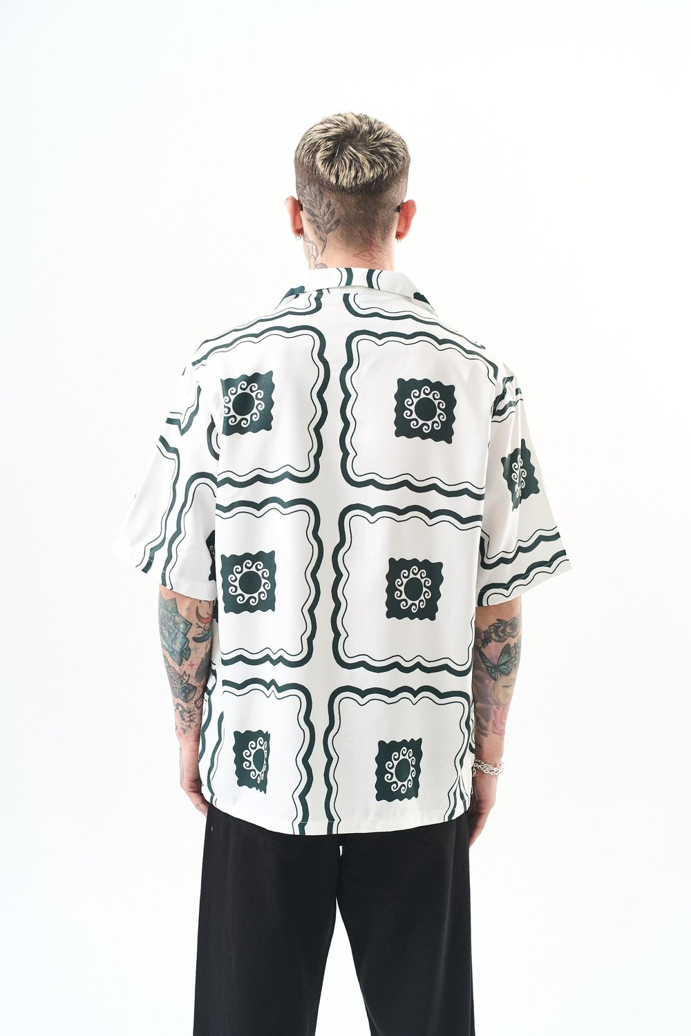 Erkek Paisley Pattern Baskılı Oversize Gömlek Beyaz