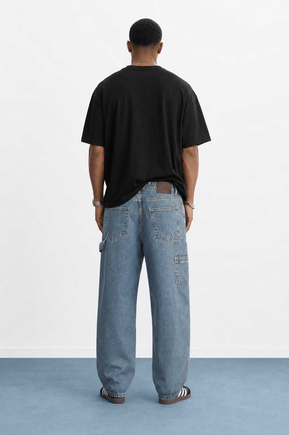 Erkek Parça Detaylı Baggy Jean Mavi