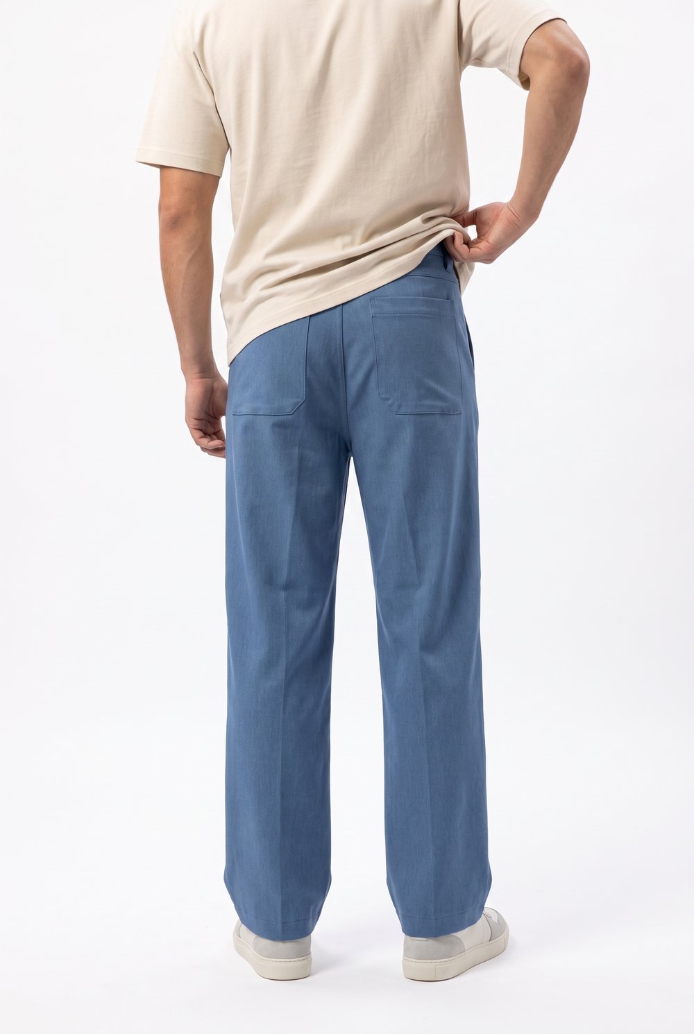 Erkek Pile Detaylı Dokuma Baggy Pantolon Mavi