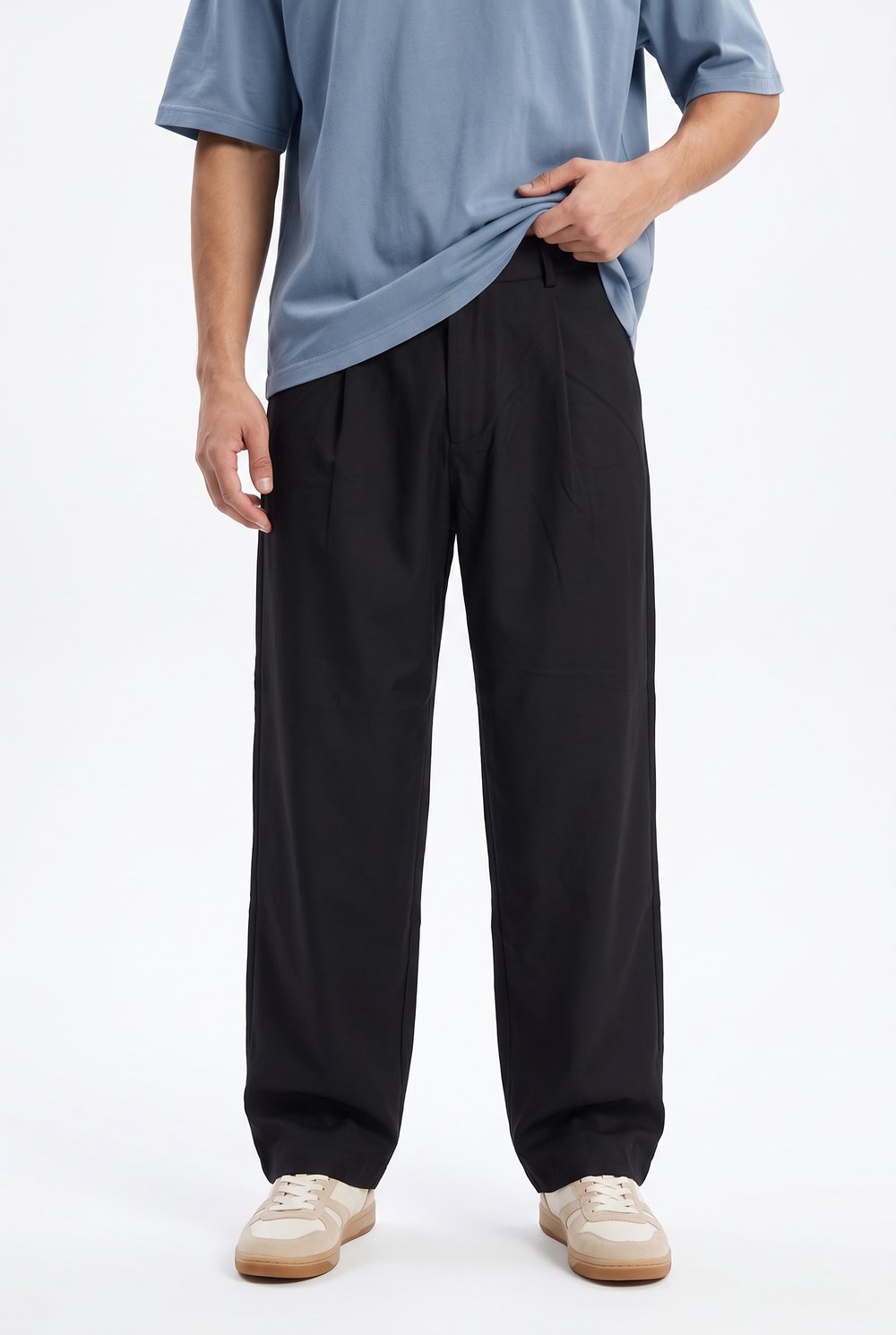 Erkek Pile Detaylı Kumaş Baggy Pantolon Siyah
