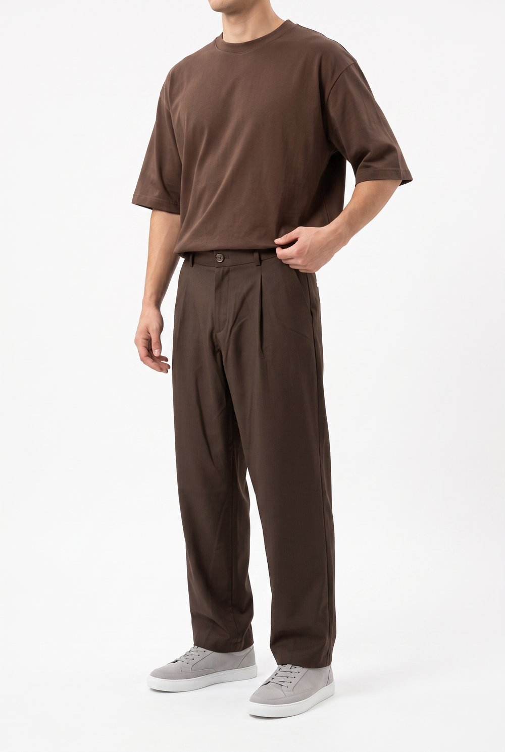 Erkek Pile Detaylı Kumaş Baggy Pantolon Kahve