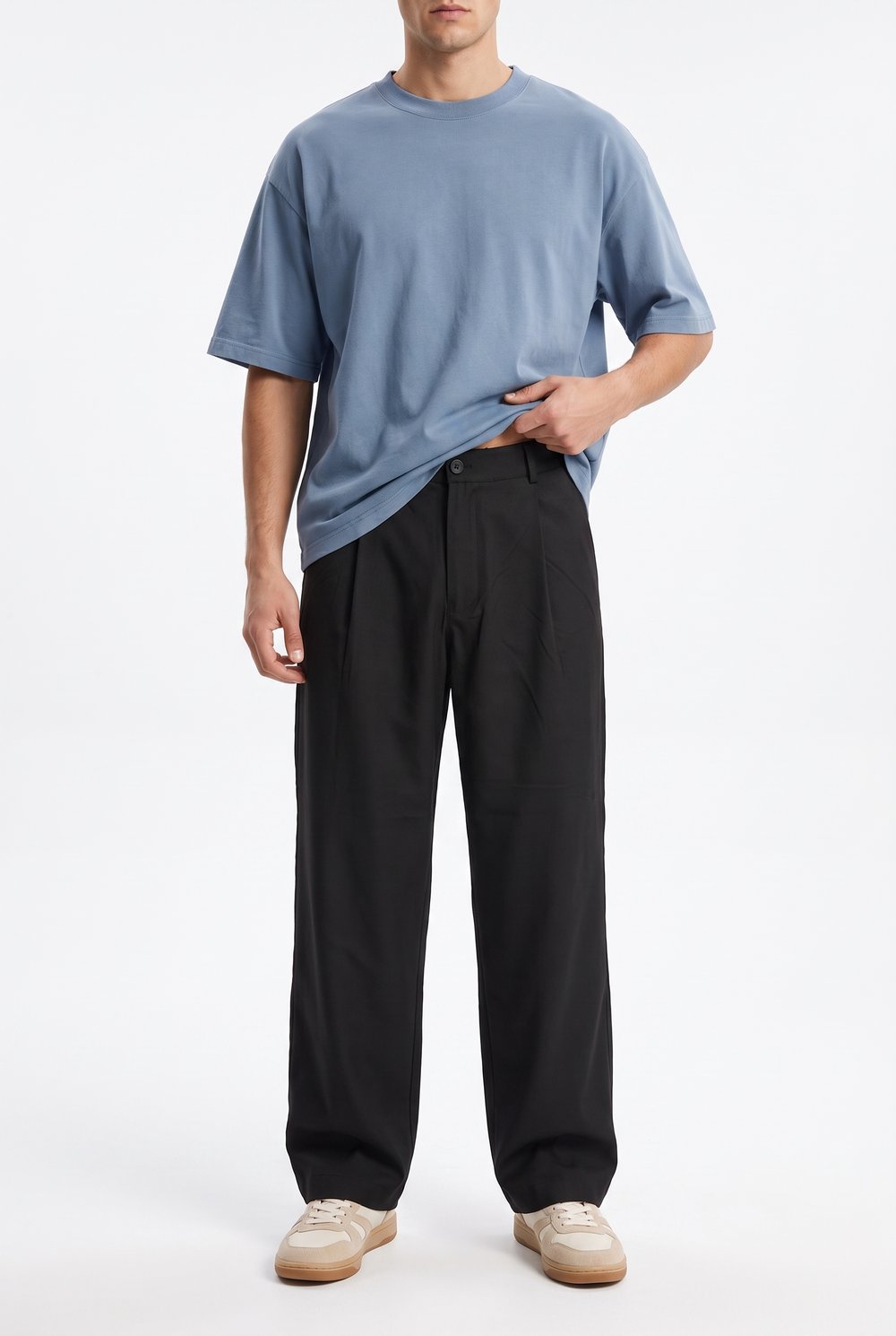 Erkek Pile Detaylı Kumaş Baggy Pantolon Siyah