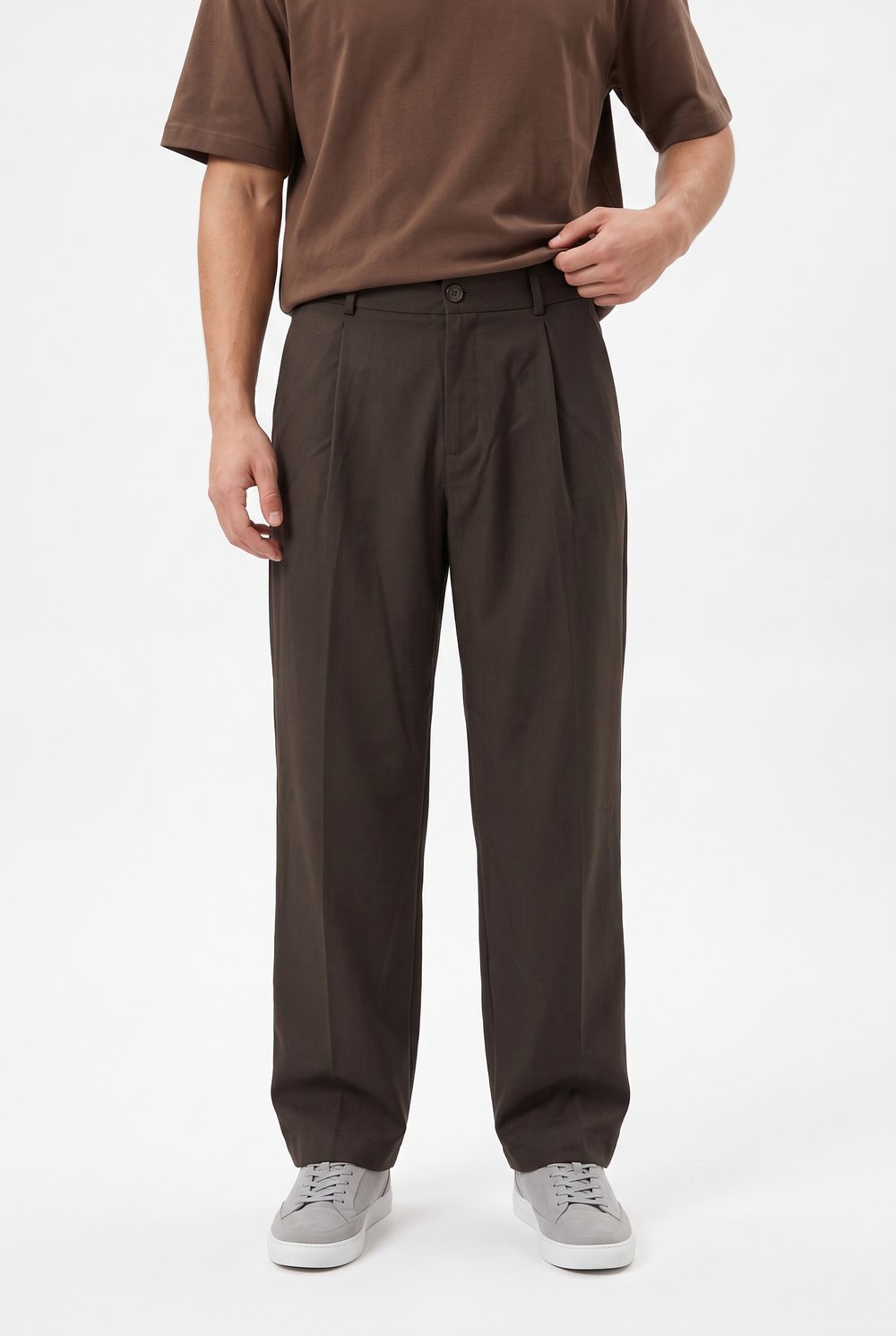 Erkek Pile Detaylı Kumaş Baggy Pantolon Kahve