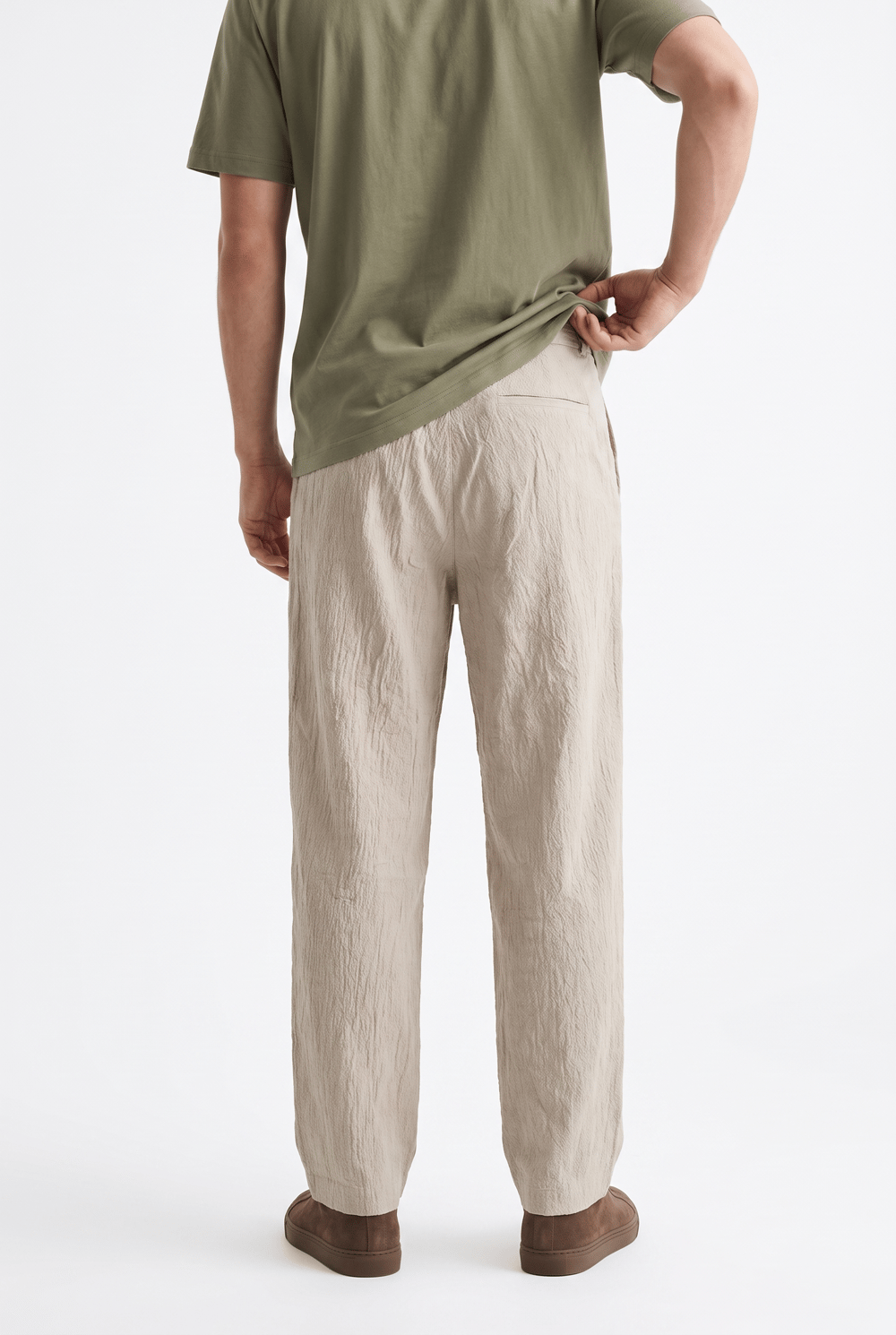Erkek Pile Detaylı Tensel Baggy Pantolon Bej