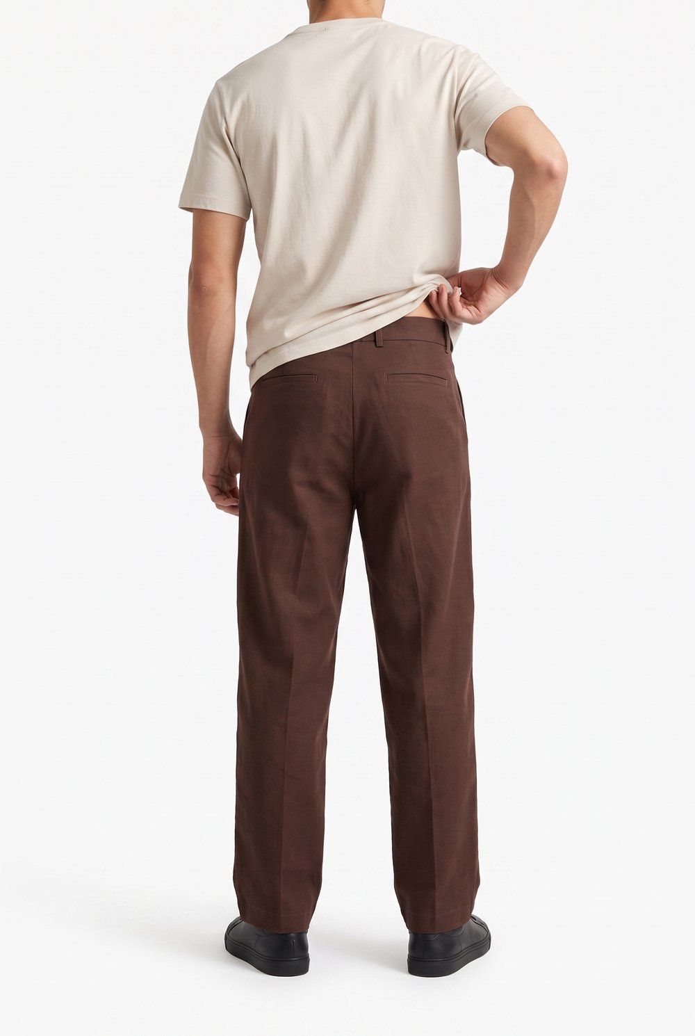 Erkek Pileli Keten Baggy Pantolon Kahve