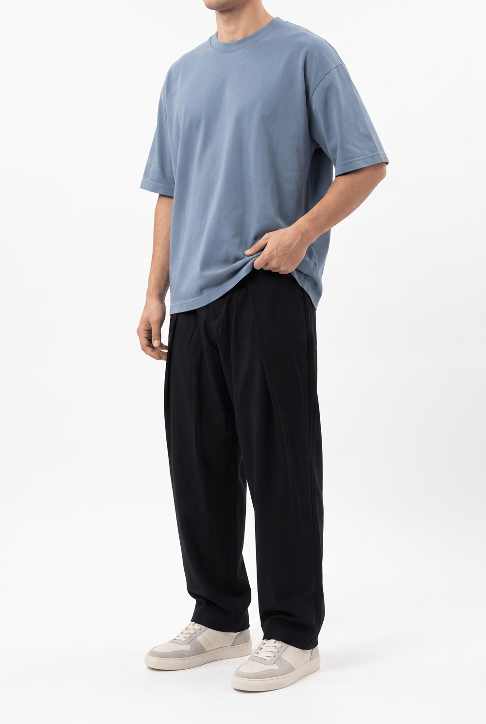 Erkek Pileli Keten Baggy Pantolon Siyah