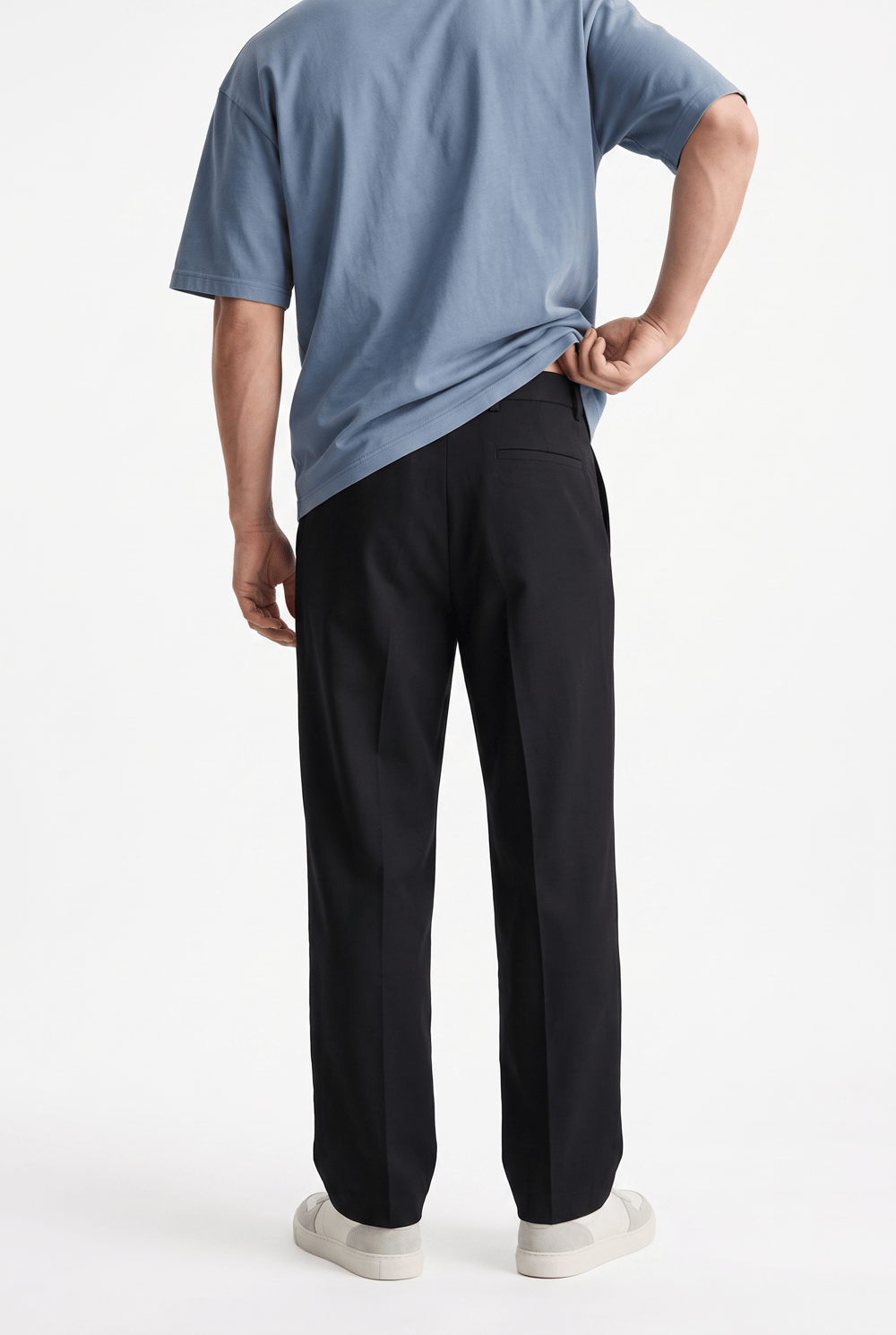 Erkek Pileli Keten Baggy Pantolon Siyah